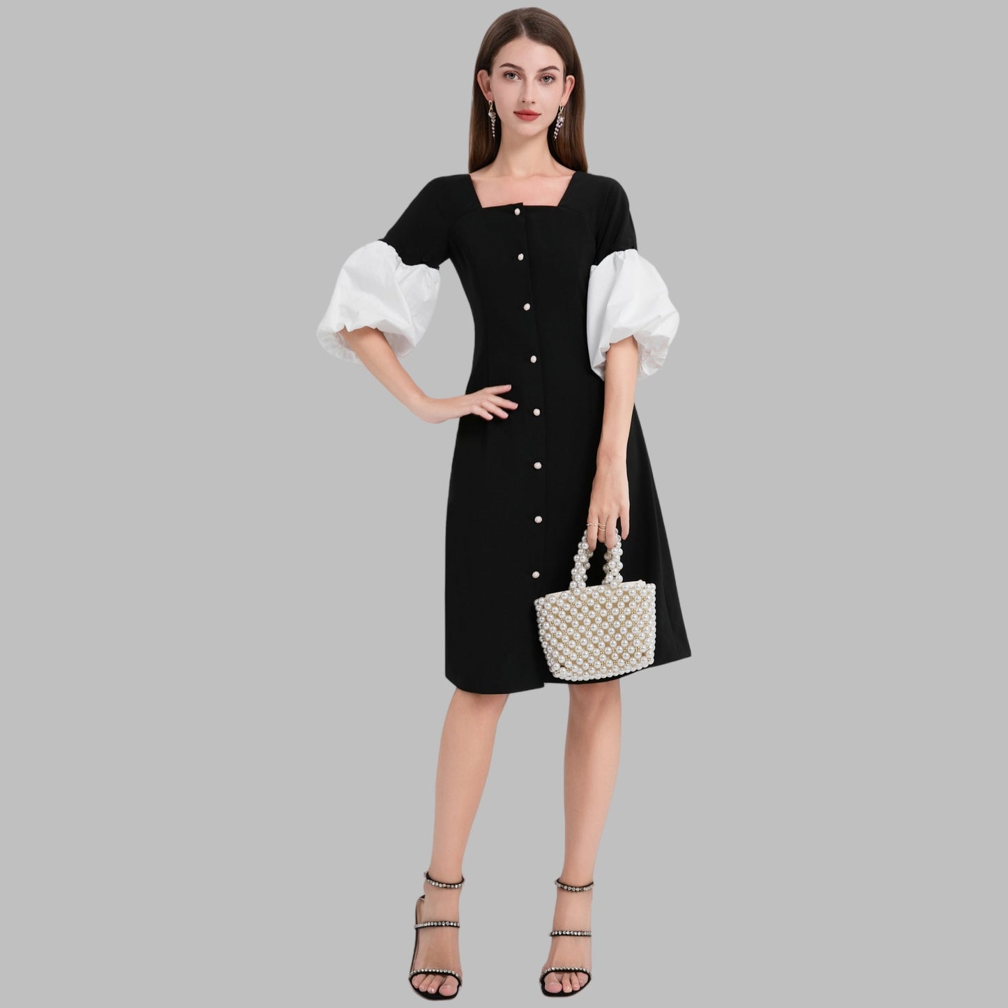 DINADD® Damenkleid mit Reverskragen – Vintage-Stil à la Audrey Hepburn