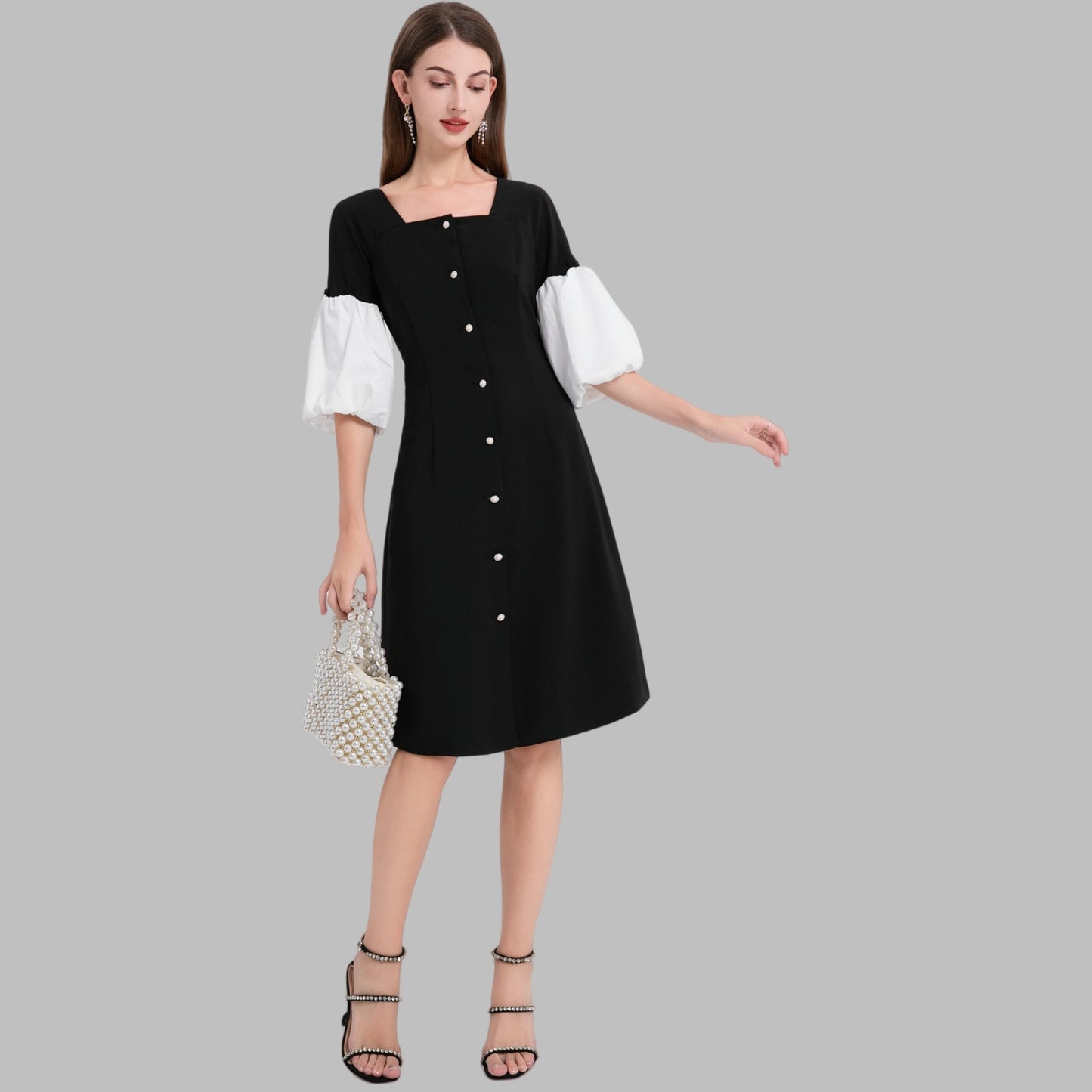 DINADD® Damenkleid mit Reverskragen – Vintage-Stil à la Audrey Hepburn