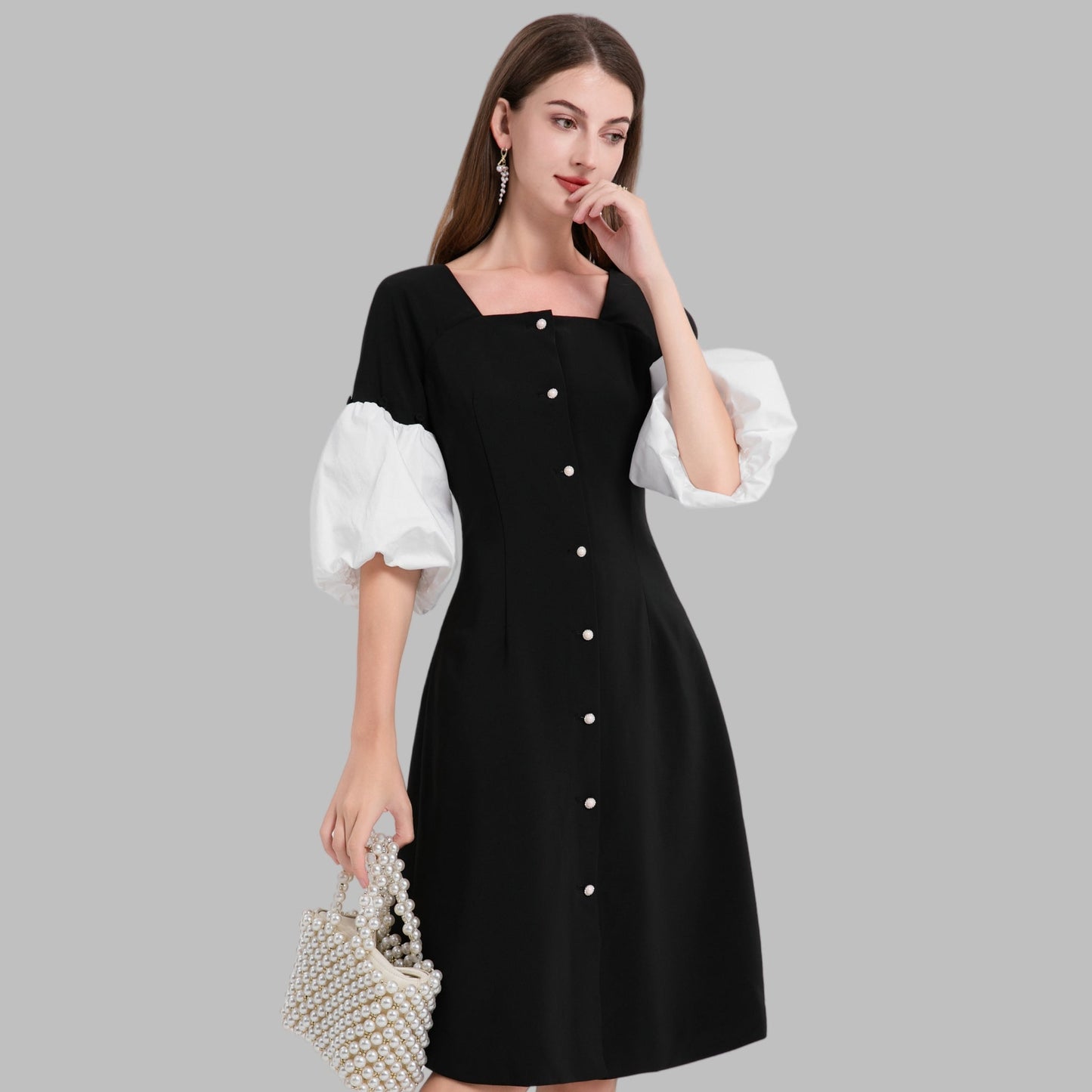 DINADD® Damenkleid mit Reverskragen – Vintage-Stil à la Audrey Hepburn