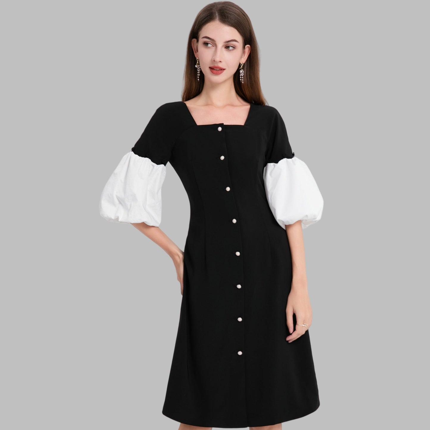 DINADD® Damenkleid mit Reverskragen – Vintage-Stil à la Audrey Hepburn