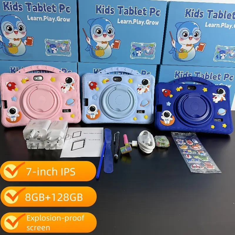7-Inch Kids Tablet – Android 14 | 8GB RAM + 128GB ROM | Shockproof EVA Case | Dual Camera | Parental Control | 6000mAh Battery