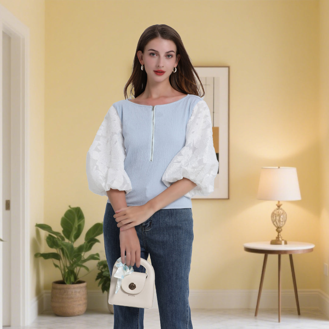 DINADD®️ Damenbluse mit Puffärmeln – Romantisches Ärmel-Top mit taillierter Passform