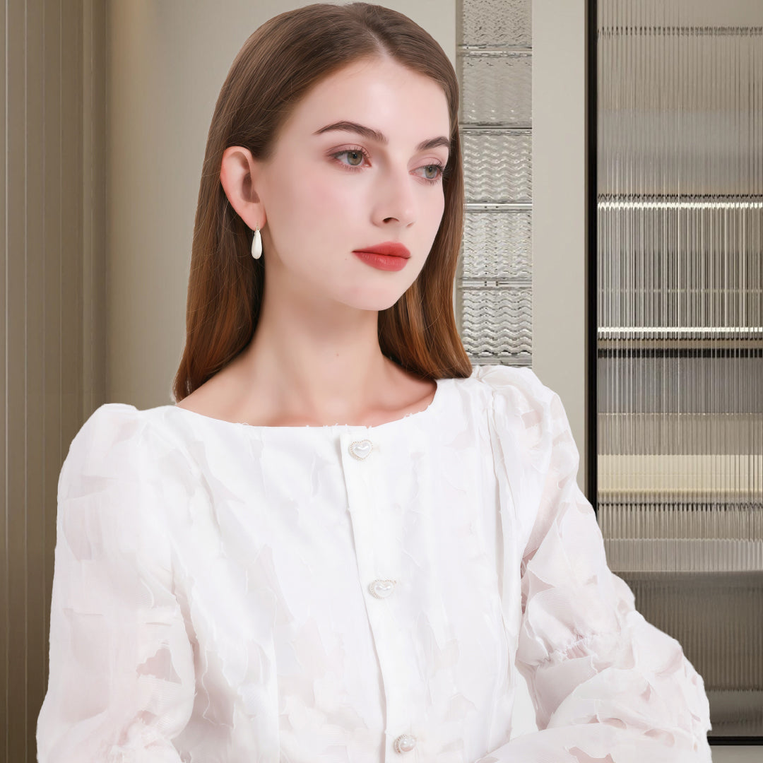 DINADD®️ Women's blouse with puff sleeves - crop top in jacquard style