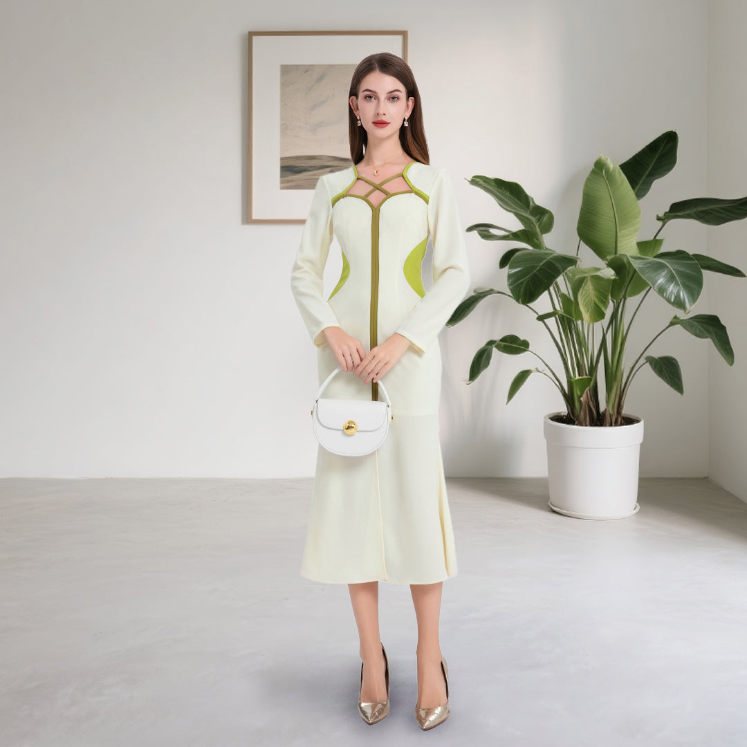 DINADD® Morandi Contrast Color Fitted Fishtail Dress