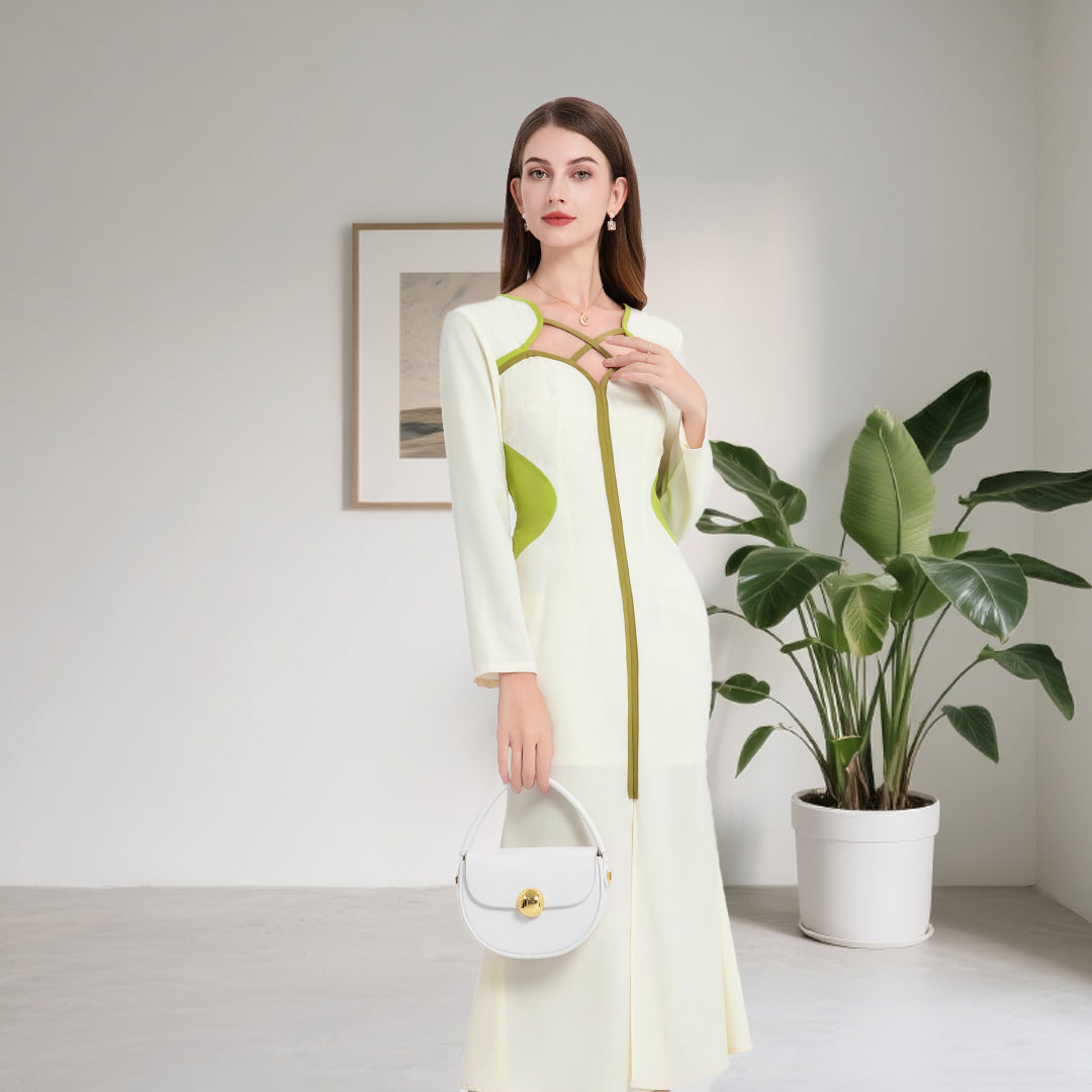DINADD® Morandi Contrast Color Fitted Fishtail Dress