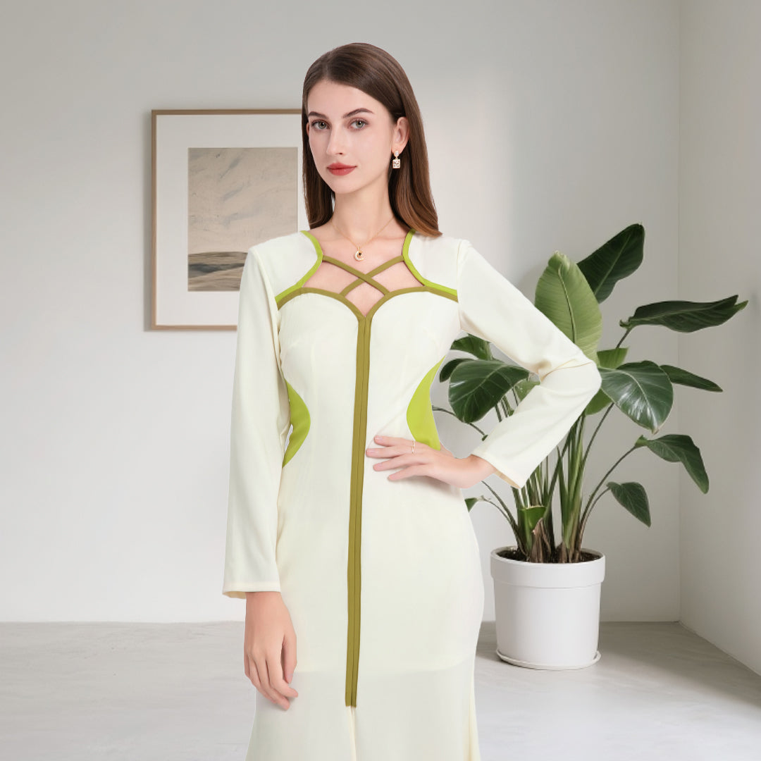 DINADD® Morandi Contrast Color Fitted Fishtail Dress