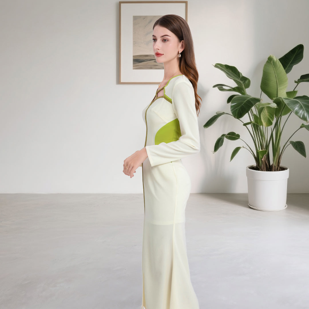 DINADD® Morandi Contrast Color Fitted Fishtail Dress