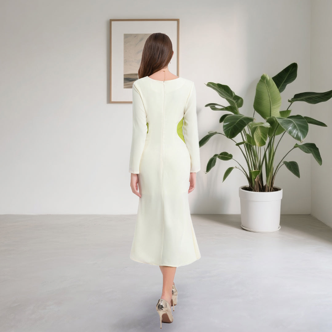 DINADD® Morandi Contrast Color Fitted Fishtail Dress