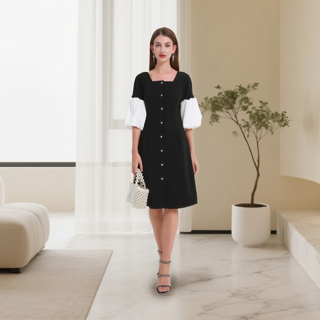 DINADD® women's dress with lapel collar - vintage style à la Audrey Hepburn