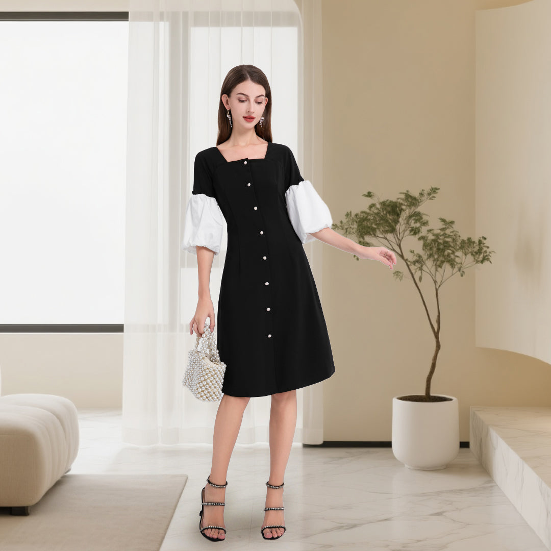 DINADD® women's dress with lapel collar - vintage style à la Audrey Hepburn