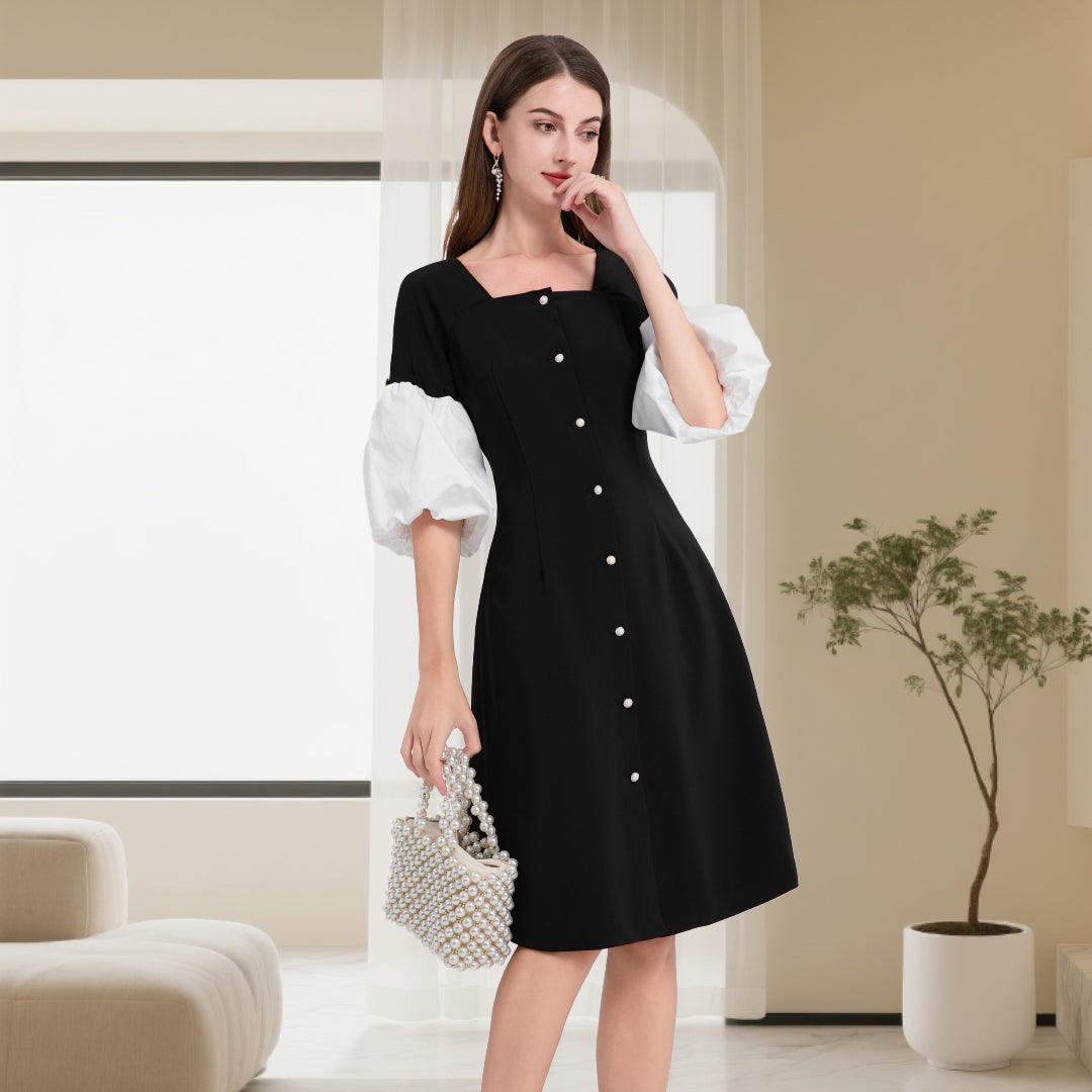 DINADD® women's dress with lapel collar - vintage style à la Audrey Hepburn