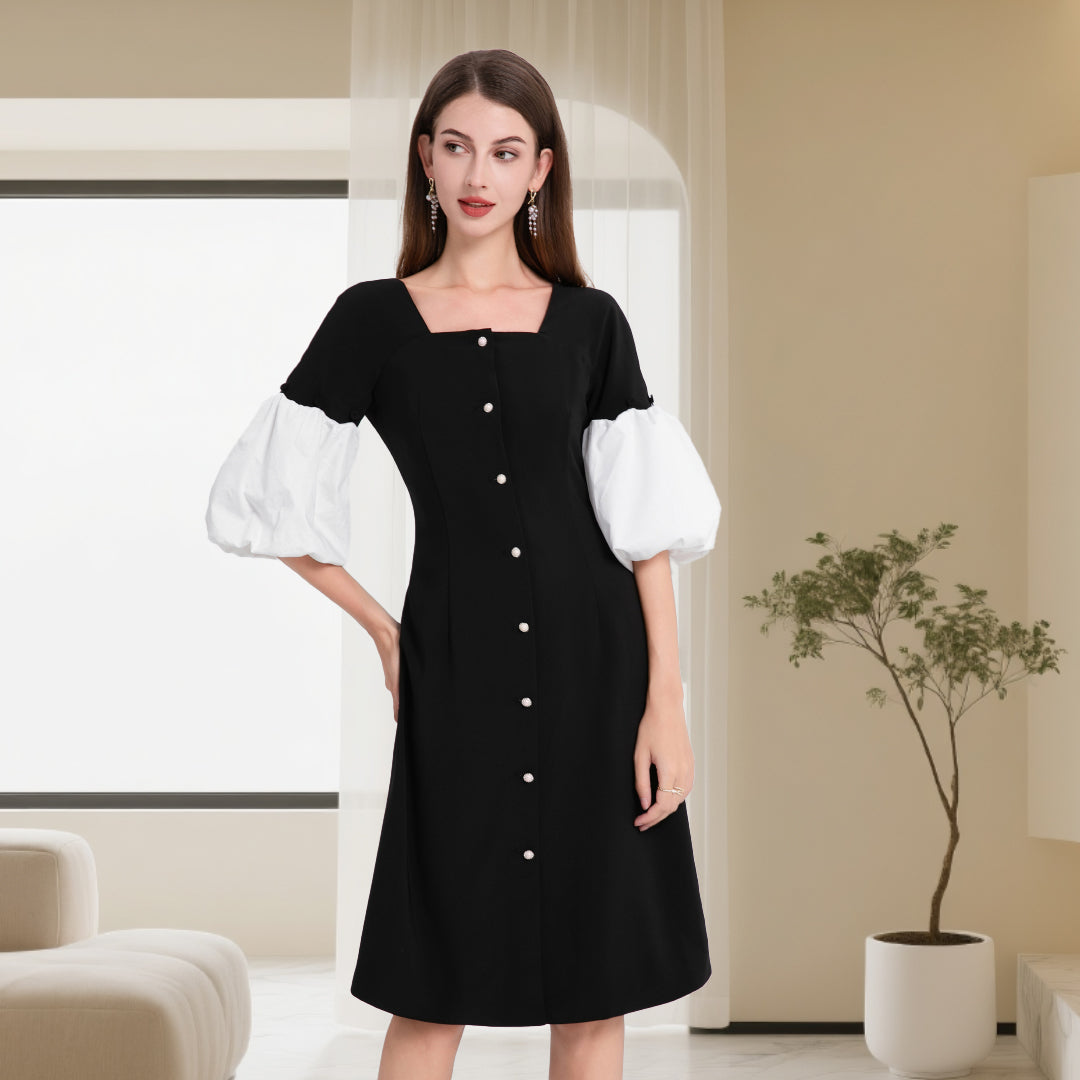 DINADD® women's dress with lapel collar - vintage style à la Audrey Hepburn