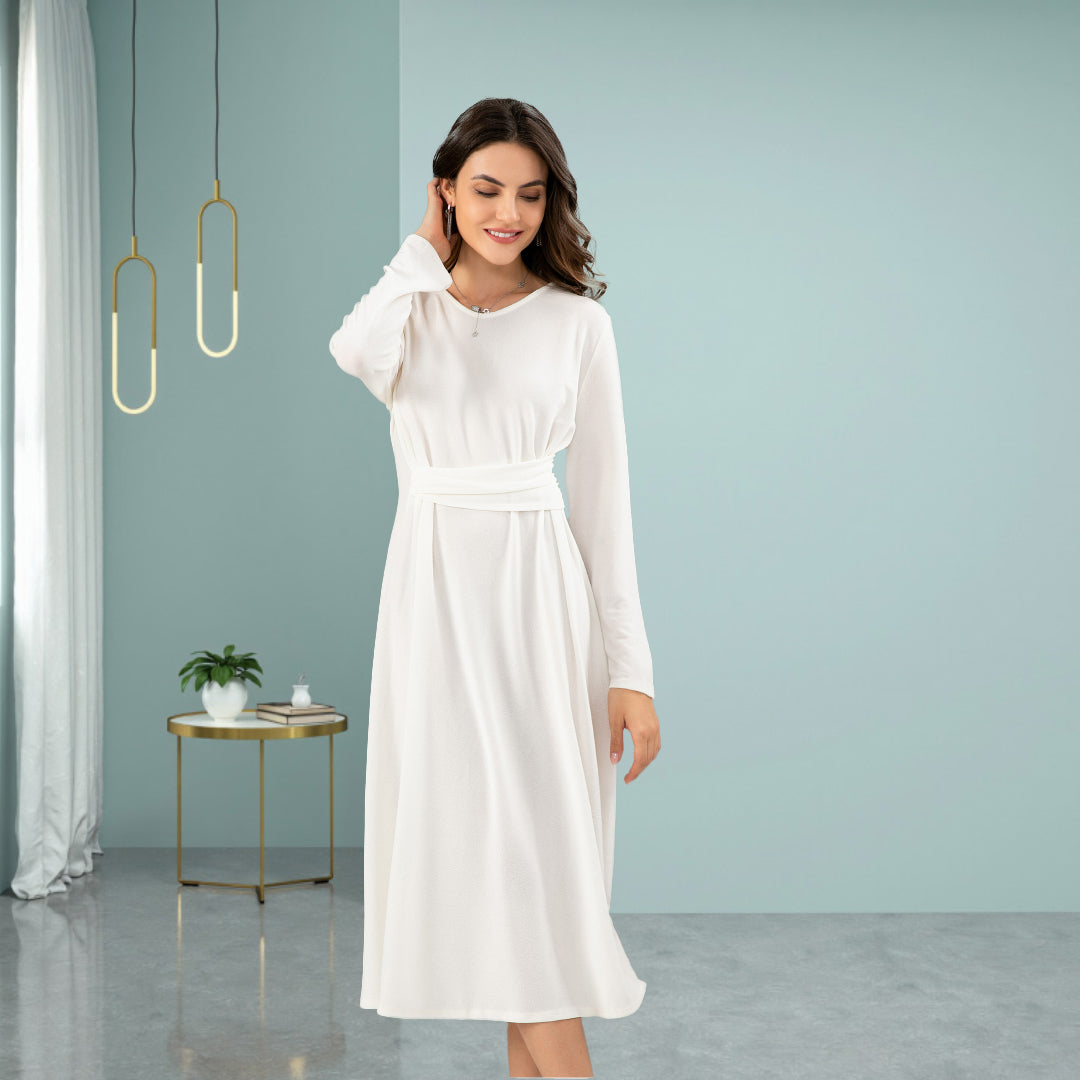 DINADD® V-neck dress with artistic button decoration at the waist