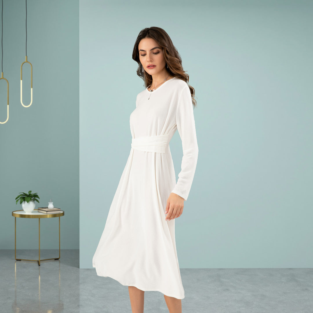 DINADD® V-neck dress with artistic button decoration at the waist