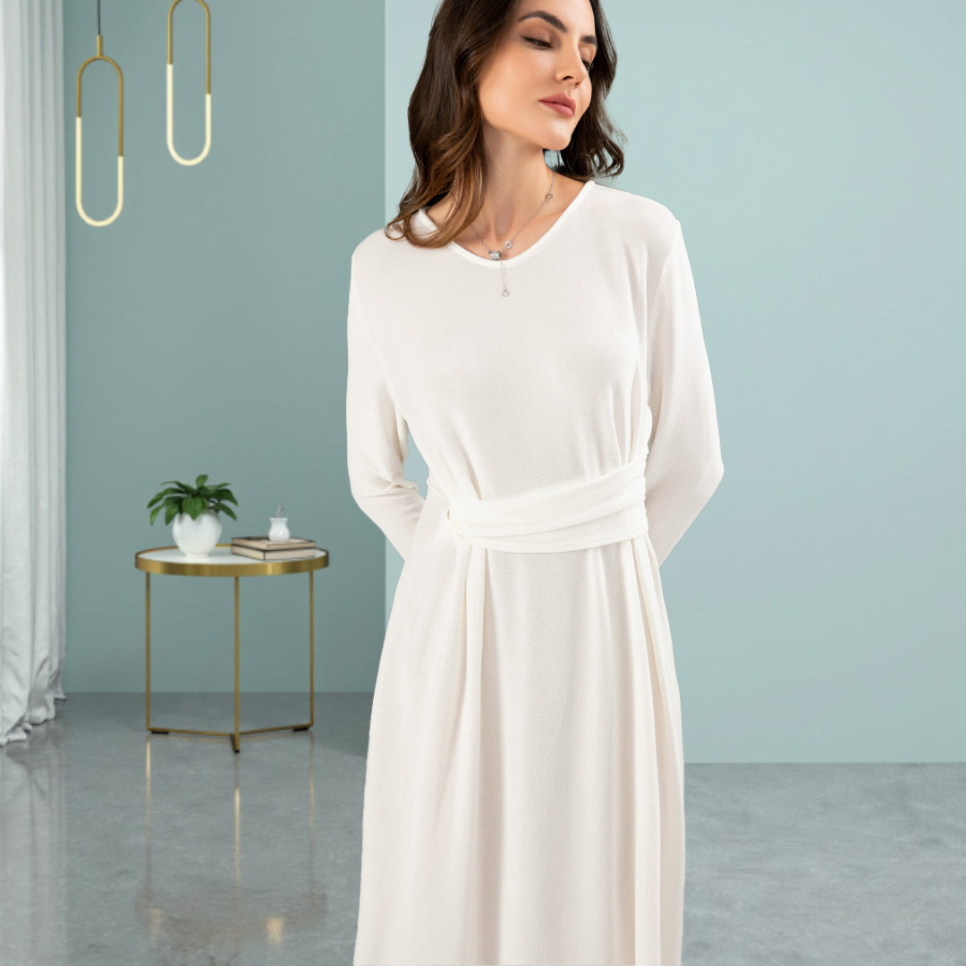 DINADD® V-neck dress with artistic button decoration at the waist