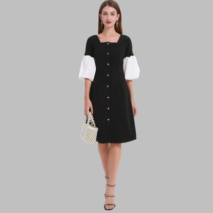 DINADD® Damenkleid mit Reverskragen – Vintage-Stil à la Audrey Hepburn