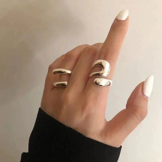 925 sterling silver ins niche designer high-end interlaced hollow trendy personality irregular curve open ring