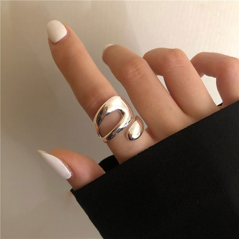 925 sterling silver ins niche designer high-end interlaced hollow trendy personality irregular curve open ring