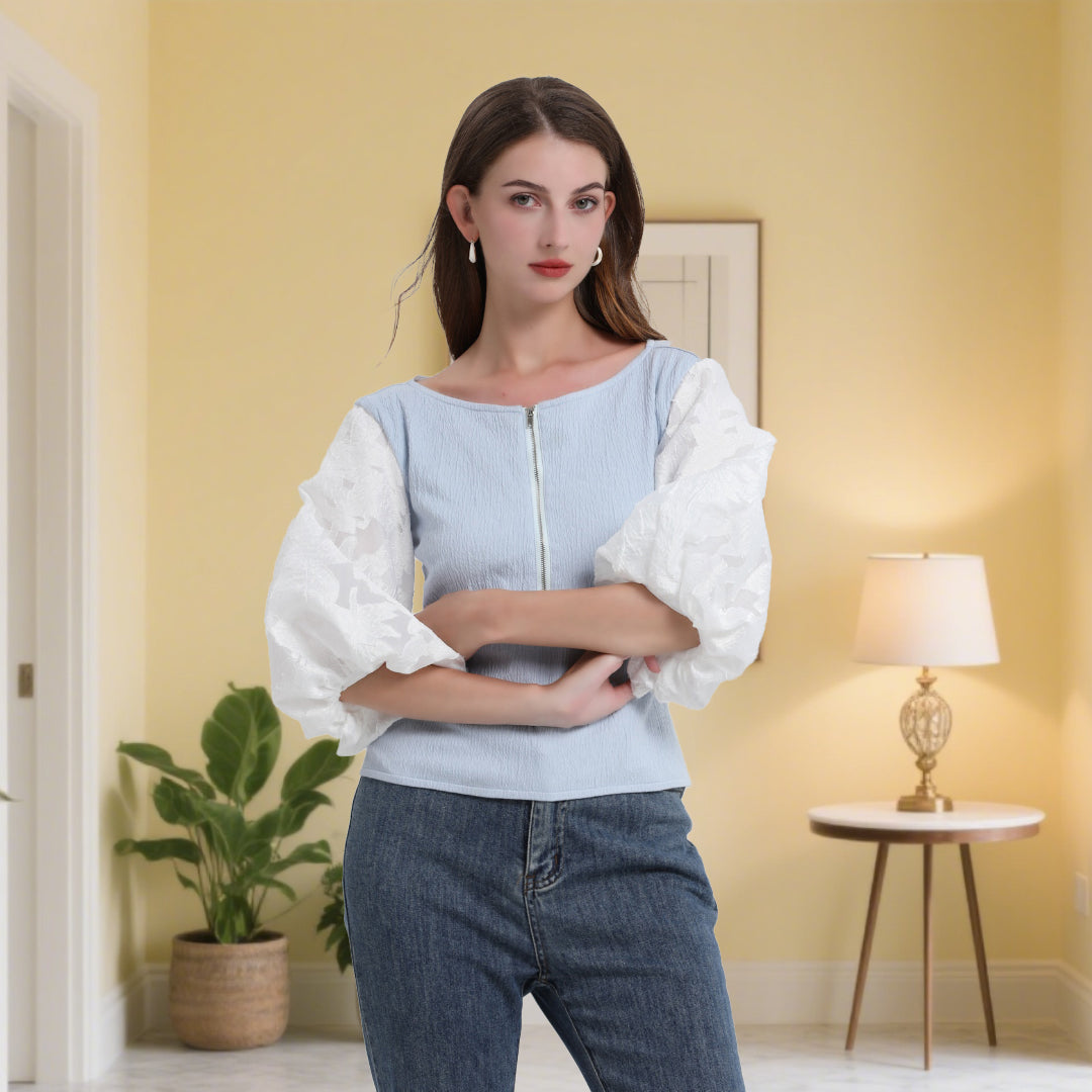 DINADD®️ Damenbluse mit Puffärmeln – Romantisches Ärmel-Top mit taillierter Passform