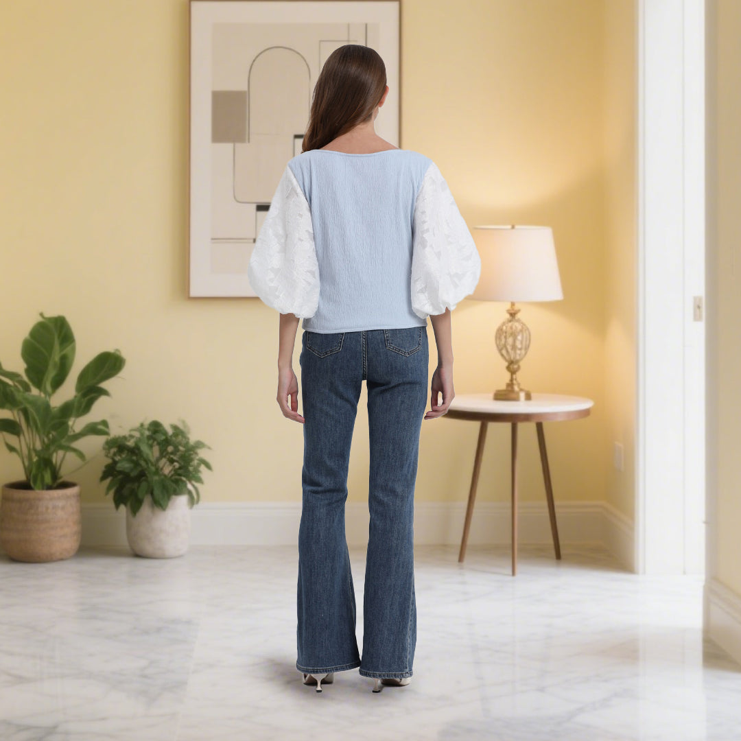DINADD®️ Damenbluse mit Puffärmeln – Romantisches Ärmel-Top mit taillierter Passform