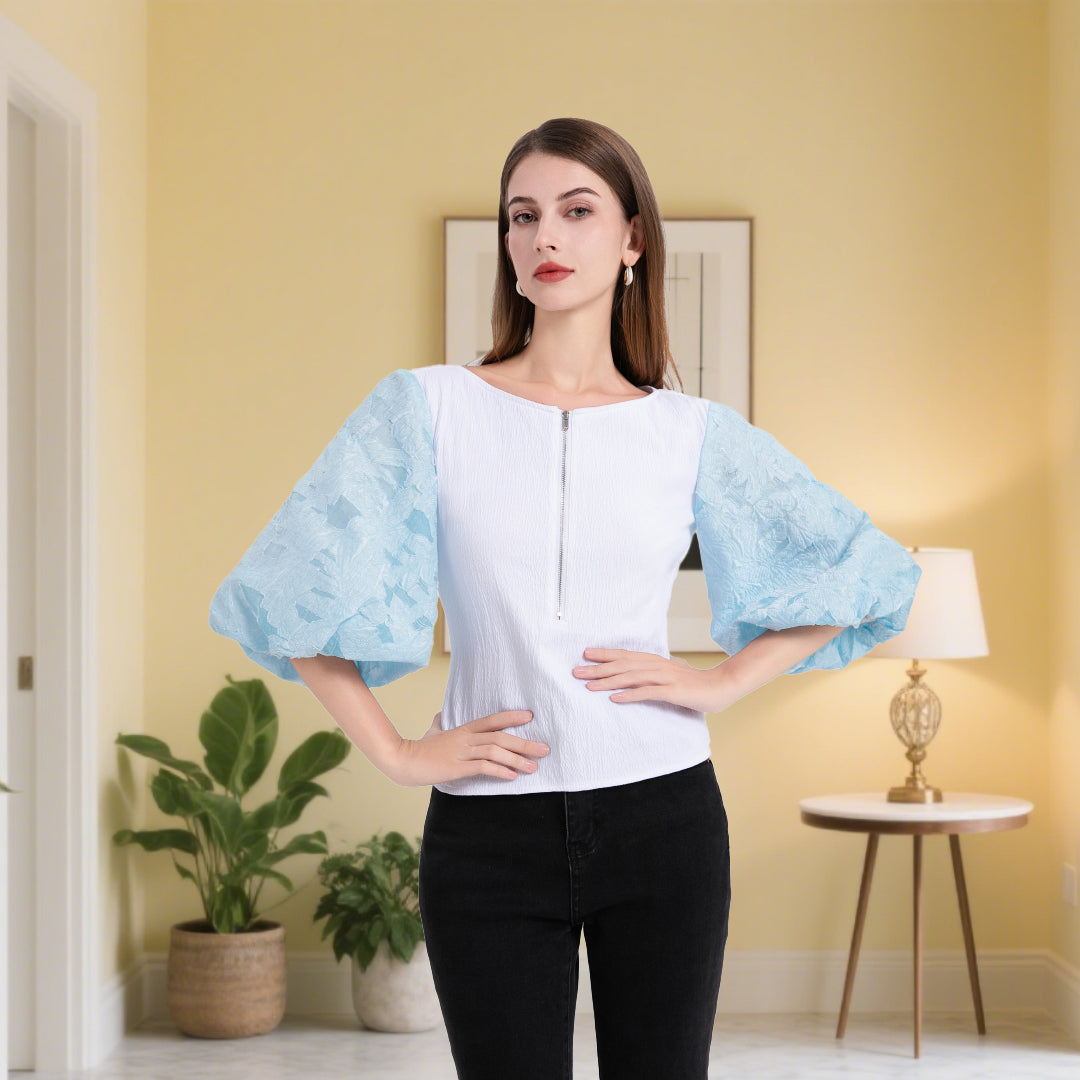 DINADD®️ Women's puff sleeve blouse – Romantic sleeve top with a tailored fit 
