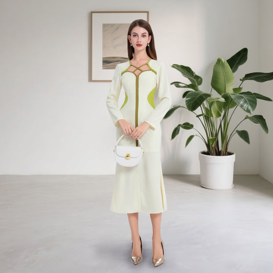 DINADD® Morandi-Kontrastfarben Tailliertes Fischschwanz-Kleid