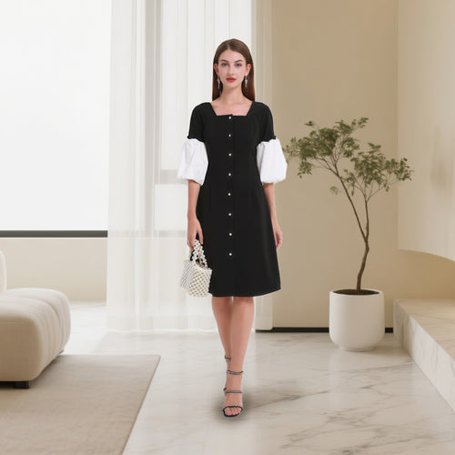 DINADD® women's dress with lapel collar - vintage style à la Audrey Hepburn 