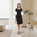 DINADD® Damenkleid mit Reverskragen – Vintage-Stil à la Audrey Hepburn