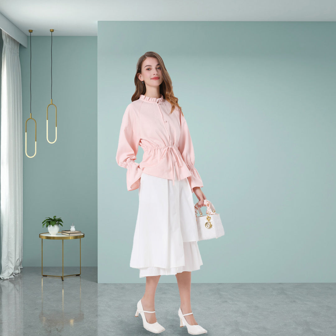 DINADD® Business Casual Hemd mit Rüschenkante & Fransen - Pendler-Komfort