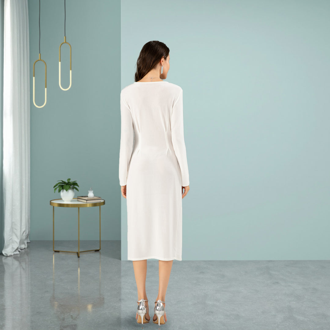 DINADD® V-Ausschnitt Kleid mit kunstvoller Knopfverzierung an der Taille